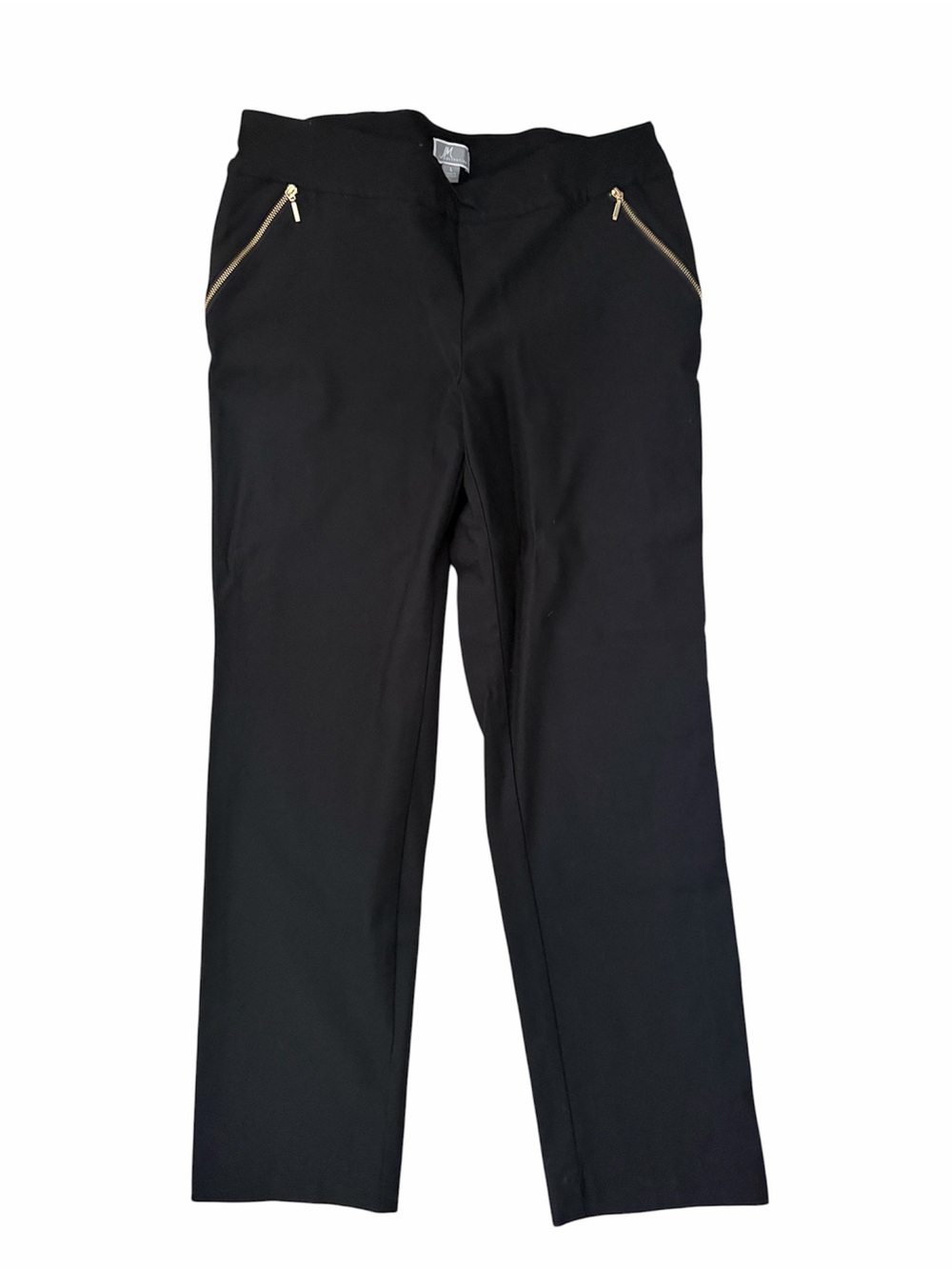 JM Collection Women Size Large Black Slim Leg Tummy Control Pants Zip Up Large